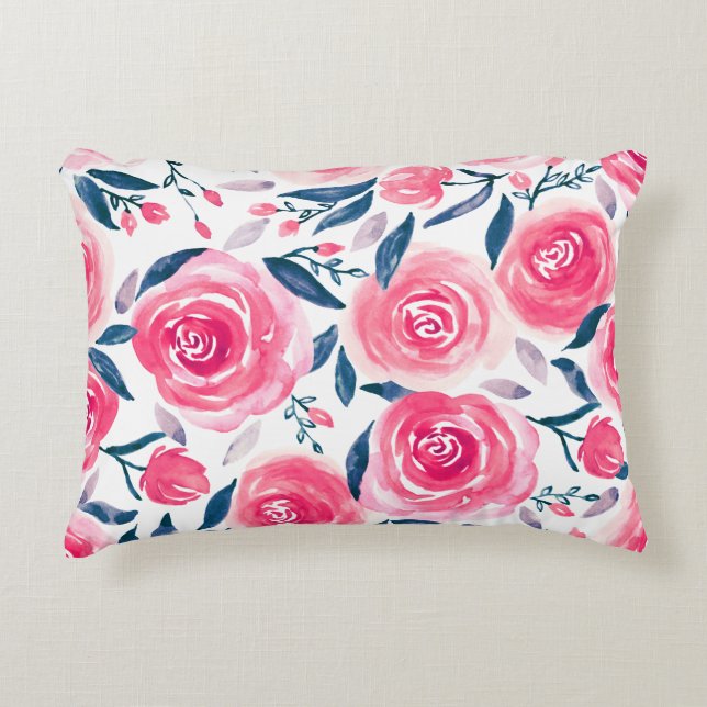 Coussins Décoratifs Motif Rose d'aquarelle rose (Devant)