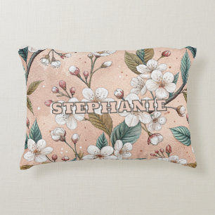 Coussins Décoratifs Motif Sakura en fleurs de cerisier rose sur rose (