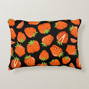 Coussins Décoratifs Motif sans couture avec petites fraises sur noir
