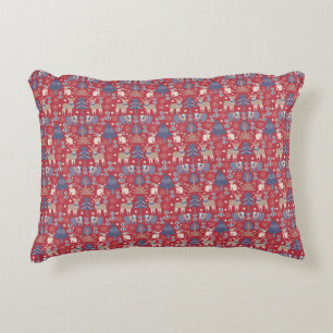 Coussins Décoratifs motif scandinave de Noël, marine rouge d'art popu