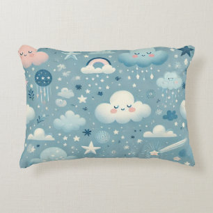 Coussins Décoratifs Motif Sky Whimsical avec nuages, étoiles - Bleu