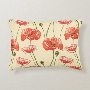 Coussins Décoratifs Motif Watercolor Red Poppies.