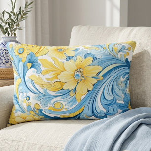 Coussins Décoratifs Motifs d'art populaire ukrainien bleu et jaune. 
