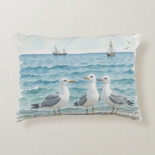 Coussins Décoratifs Mouettes d'aquarelle à la plage Océan côtier