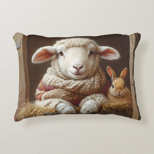 Coussins Décoratifs Moutons et lapin douillets en Grange avec Fleurs