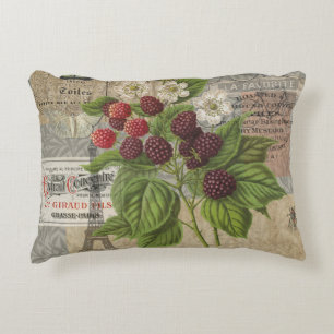 Coussins Décoratifs Mûres Vintage Collage d'Art Éphemère Français