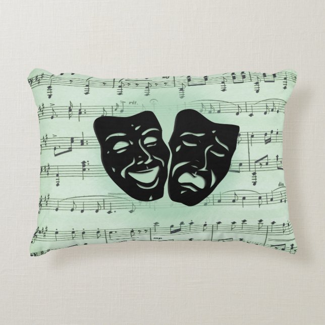 Coussins Décoratifs Musique verte et masques grecs de théâtre (Devant)