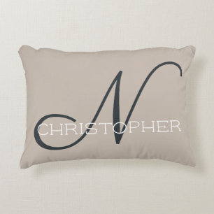 Coussins Décoratifs N Initial Nom Personnalisé Neutre Brun Taupe