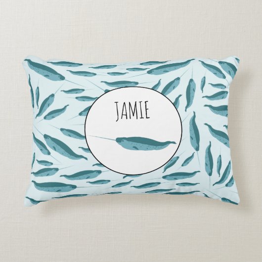Coussins Décoratifs Narwhal dans le Motif de l'océan bleu (Devant)