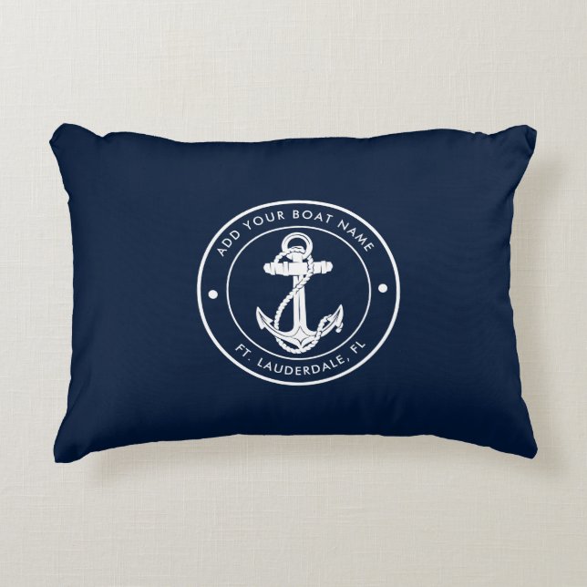Coussins Décoratifs Nautical Navy Blue Anchor Boat Name Custom (Devant)