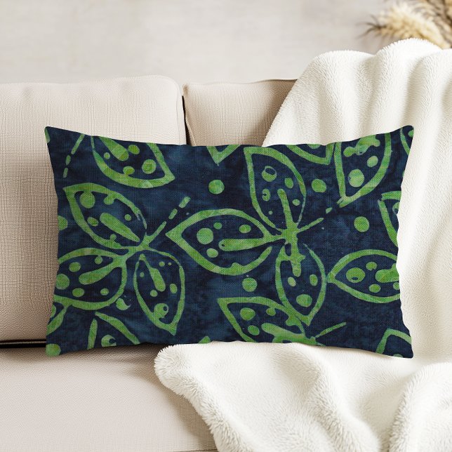 Coussins Décoratifs Navy Green Foliage Boho Batik Look (Créateur téléchargé)