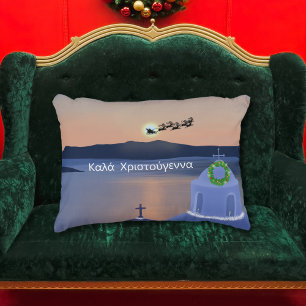 Coussins Décoratifs Noël À Santorin, Grèce Avec Père Noël