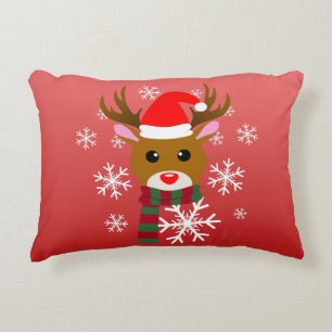 Coussins Décoratifs Noël blanc Rudolph le renne à nez rouge
