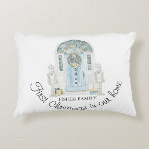 Coussins Décoratifs Noël dans notre nouvelle maison Aquarelle Porte Bl