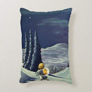 Coussins Décoratifs Noël vintage, ange de neige marchant avec une étoi