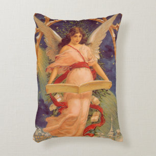 Coussins Décoratifs Noël vintage, ange victorien lisant la Bible