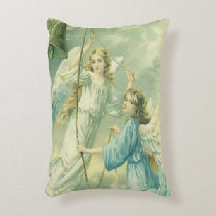 Coussins Décoratifs Noël vintage, anges victoriens avec une cloche
