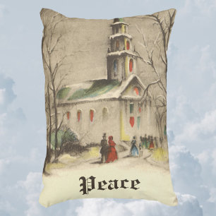 Coussins Décoratifs Noël vintage, église dans un paysage enneigé d'hiv
