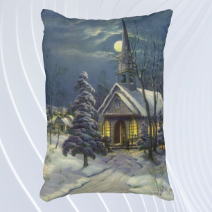 Coussins Décoratifs Noël vintage, église d'hiver dans la neige avec la