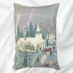 Coussins Décoratifs Noël vintage, Les gens vont à l'église en neige