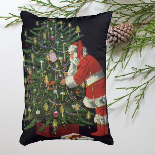 Coussins Décoratifs Noël vintage, Père Noël avec cadeaux