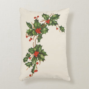 Coussins Décoratifs Noël vintage, plante de houx avec des baies rouges