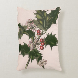 Coussins Décoratifs Noël vintage, plante de houx avec des baies rouges