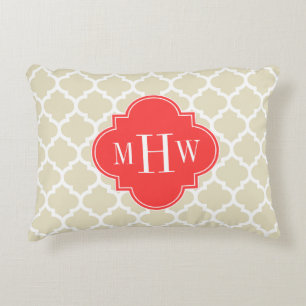 Coussins Décoratifs Noir Blanc Marocain #5 Corail Rouge 3 Monogramme I
