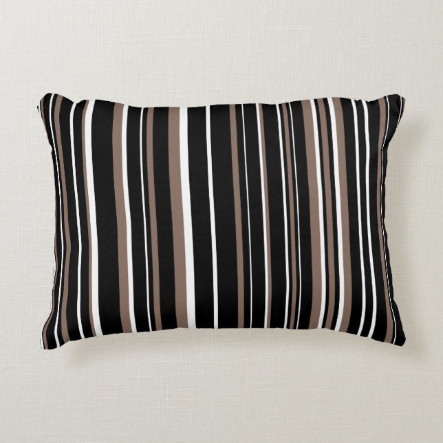 Coussins Décoratifs Noir, Brun Taupe et Rayure de Code-Barres Blanc (Devant)