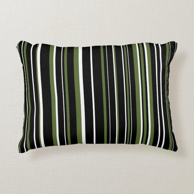 Coussins Décoratifs Noir, vert olive et rayure de code-barres blanche (Devant)