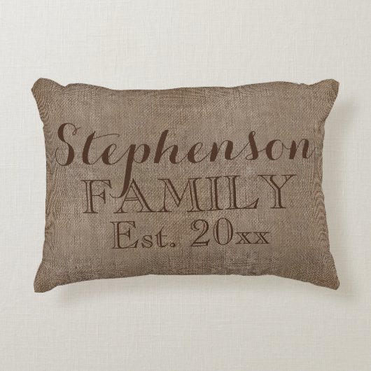 Coussins Décoratifs Nom de famille Burlap Rustic (Devant)