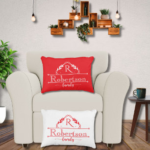 Coussins Décoratifs Nom de famille en monogramme divisé Cadre rouge et