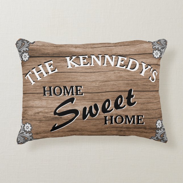 Coussins Décoratifs Nom de famille fait sur commande du bois rustique (Devant)