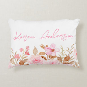 Coussins Décoratifs Nom floral rose personnalisé