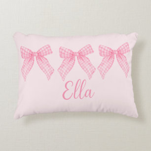 Coussins Décoratifs Nom personnalisé Pink En vichy Coquette Bow Coussi