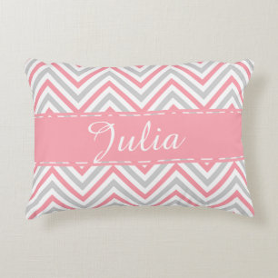 Coussins Décoratifs Nom rose de grand de zigzag ruban gris de motif