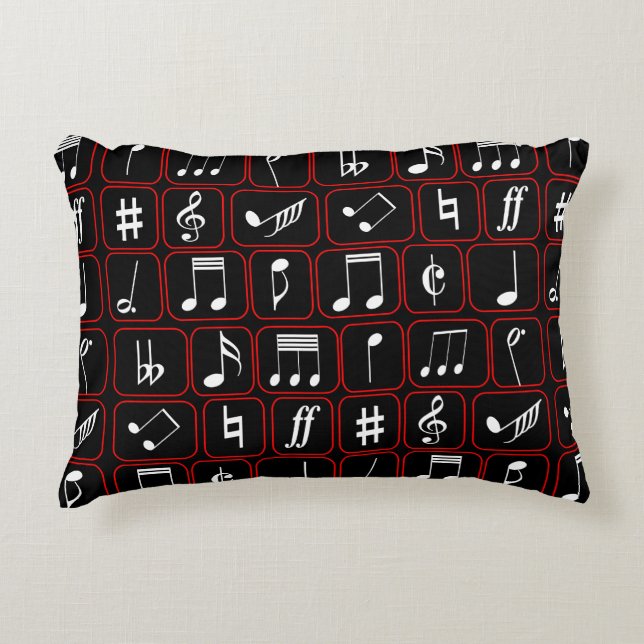 Coussins Décoratifs Notes géométriques noires et blanches rouges (Devant)