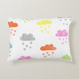 Coussins Décoratifs Nuages de rêve : pluie cardiaque aquarelle