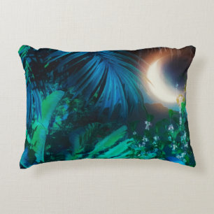 Coussins Décoratifs Nuit Lune Tropical Jungle Feuilles Silver Blue