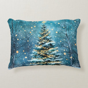 Coussins Décoratifs Nuit Silencieuse Arbre de Noël Forêt Brillante