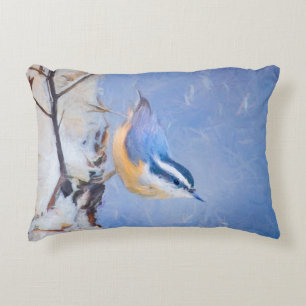 Coussins Décoratifs Nuthatch à poitrine rouge Peinture d'art original