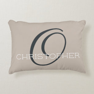 Coussins Décoratifs O Initial Neutre Taupe Chamois Personnalisé Nom