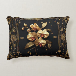 Coussins Décoratifs Œuvre d'art florale à l'orchidée dorée luxueuse
