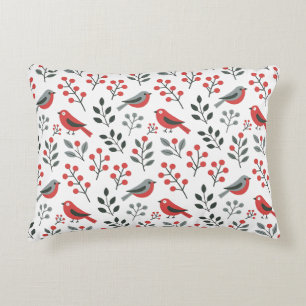 Coussins Décoratifs Oiseau de Noël aux Baies Rouges Modernes