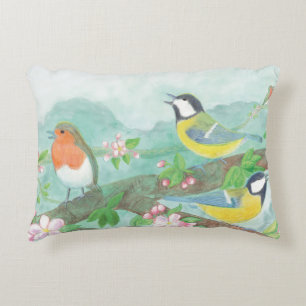 Coussins Décoratifs Oiseaux chantant sur une branche d'arbre en fleurs