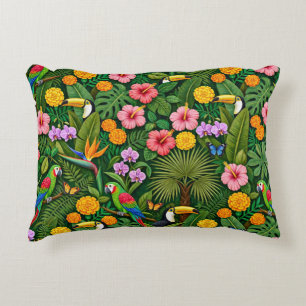 Coussins Décoratifs Oiseaux de jungle colorés et gais Fleurs tropicale