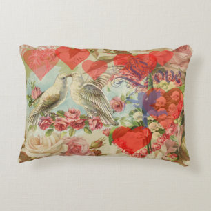Coussins Décoratifs Oiseaux de l'amour Vintage Antique Cœur