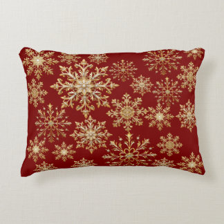 Coussins Décoratifs Or Noël et flocon de neige rouge