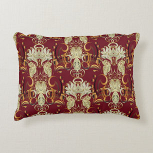 Coussins Décoratifs Or rouge floral, motif vintage luxueux.