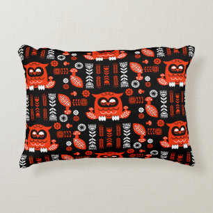 Coussins Décoratifs Orange Et Black Folk Art Hibou Nordique